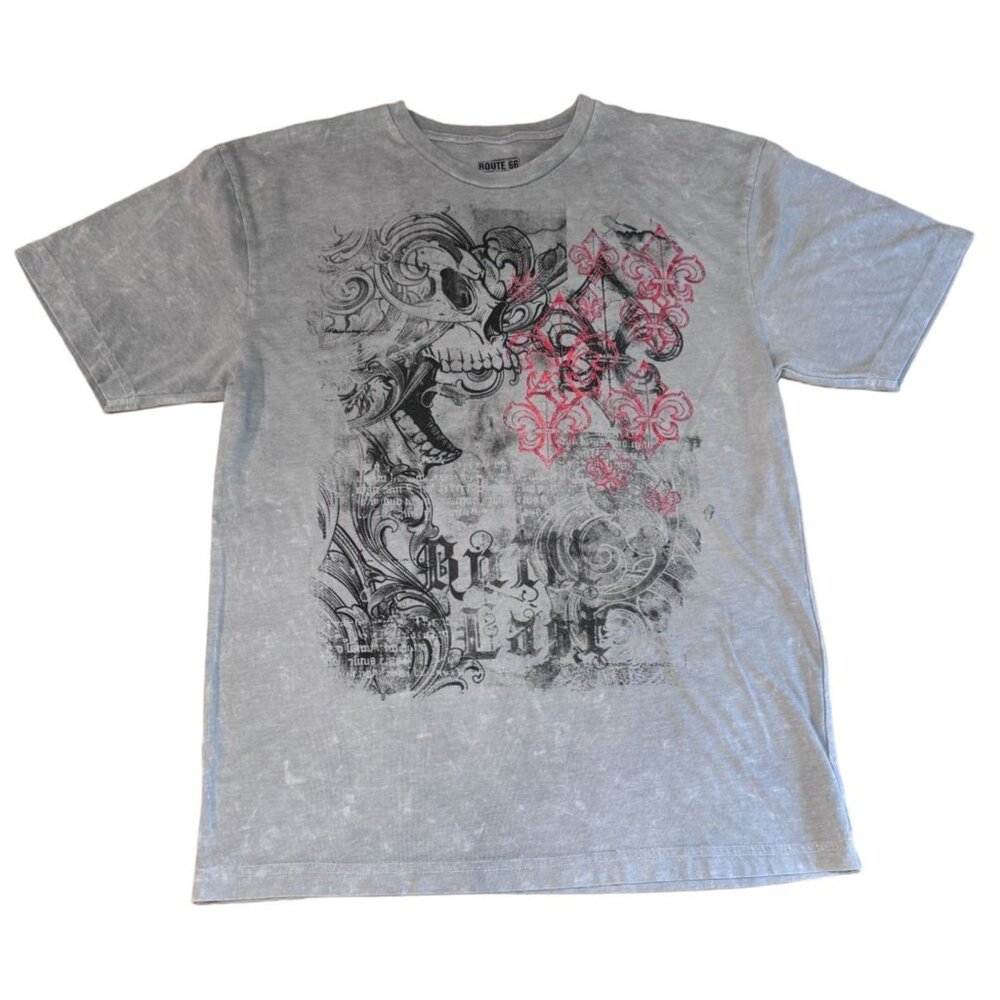 Route 66 T-Shirt "Built to Last" Gray Cotton Poly Blend Men's Size Large